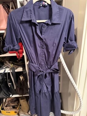 Vineyard Vines Navy Shirtwaist Tie-Waist Dress